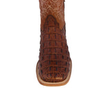 Mens Cognac Alligator Back Print Leather Cowboy Boots Square Toe