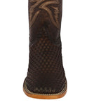 Mens #520 Brown Western Cowboy Boots Woven Leather - Square Toe