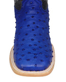 Mens Blue Cowboy Boots Ostrich Quill Print Leather - Square Toe