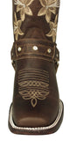 Womens Annie Brown Western Boots Leather Boot Straps - Square Toe
