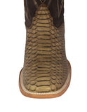 Mens #180N Sand Cowboy Boots Python Snake Print - Square Toe
