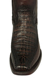 Mens Brown Cowboy Boots Crocodile Print Leather Zipper - Square Toe