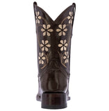 Kids FLWR Dark Brown Western Cowboy Boots Floral Leather - Square Toe