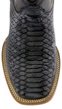 Mens Black Gray Snake Print Leather Cowboy Boots - Square Toe
