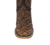 Mens Brown Cowboy Boots Pirarucu Fish Print Leather - Square Toe