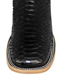 Mens Black Cowboy Boots Python Skin Leather - Square Toe