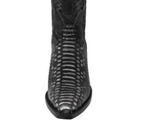 Mens #180 Black Gray Cowboy Boots Python Snake Print - Snip Toe