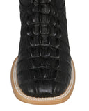 Mens Black Cowboy Boots Crocodile Tail Print - Square Toe