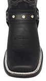 Womens Western Boots Black Leather Rodeo Fashion Riding Removable Straps Square