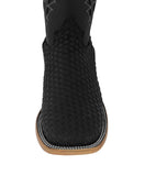 Mens Black Western Cowboy Boots Woven Leather - Square Toe