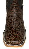 Mens #170N Brown Cowboy Boots Sea Turtle Shell Print - Square Toe