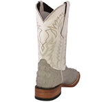 Mens Off White Alligator Hornback Print Leather Cowboy Boots Square Toe
