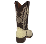 Mens Off White Cowboy Boots Ostrich Quill Print Leather - J Toe