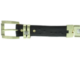 Mens Black Cowboy Dress Belt Ostrich Quill Print - Gold Links