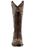 Womens Stella Brown Leather Cowboy Boots - Snip Toe
