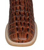 Mens Cognac Cowboy Boots Crocodile Tail Print - Square Toe