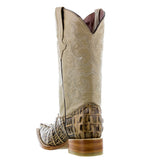 Mens Rustic Sand Crocodile Tail Print Leather Cowboy Boots - 3X Toe