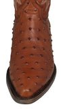 Mens #210 Cognac Cowboy Boots Ostrich Quill Print Leather - J Toe