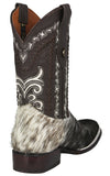Mens Brown Cowboy Boots Real Cow Hair Leather - Square Toe