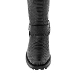 Mens Black Motorcycle Leather Boots Snake Print Square Toe