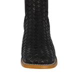 Mens Petatillo Black Chelsea Boots Woven Leather - Square Toe