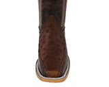 Mens Brown Cowboy Boots Ostrich Print Leather - Long Square Toe