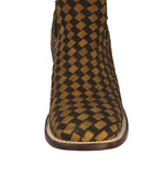 Mens Petatillo Honey Brown Chelsea Boots Woven Leather - Square Toe