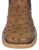 Mens #465 Light Brown Chelsea Boots Ostrich Print Leather - Square Toe