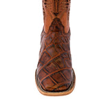 Mens Cognac Western Wear Leather Cowboy Boots Elephant Print Square Toe