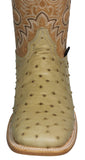 Mens #210N Sand Cowboy Boots Ostrich Quill Print Leather - Square Toe