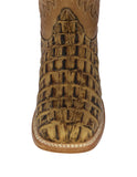 Mens Rustic Sand Alligator Tail Print Leather Cowboy Boots Square Toe