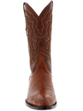 Mens Cognac Ostrich Skin Overlay Cowboy Boots - J Toe