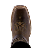 Mens Brown Motorcycle Leather Boots Harness - Square Toe