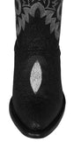Mens Black Cowboy Boots Stingray Diamond Print - J Toe
