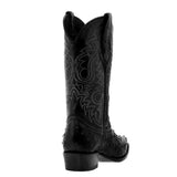 Mens Black Ostrich Quill Print Leather Cowboy Boots J Toe