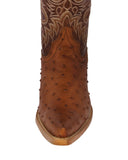 Mens Cognac Ostrich Quill Print Leather Cowboy Boots - 3X Toe