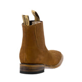 Mens Frances Light Brown Chelsea Leather Boots - Square Toe