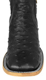 Mens Black Chelsea Boots Ostrich Print Leather - Square Toe