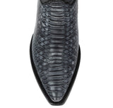 Mens Black Gray Snake Print Leather Cowboy Boots - Snip Toe
