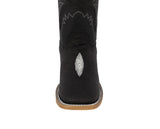 Mens Black Cowboy Boots Stingray Diamond Stone Print - Square Toe