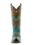 Womens Summer Turquoise & Brown Leather Cowboy Boots - Snip Toe