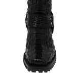 Mens Black Motorcycle Boots Crocodile Back Print - Square Toe