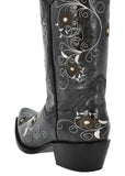 Womens Sofia Denim Blue Leather Cowboy Boots Floral - Snip Toe