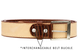 Cognac Western Cowboy Belt Teju Lizard Print Leather - Silver Buckle