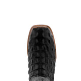 Mens Black Alligator Back Print Leather Cowboy Boots Square Toe