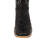 Mens Black Cowboy Boots Pirarucu Fish Print Leather - Square Toe