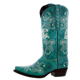 Womens "I Do' Turquoise Wedding Boots Leather - Snip Toe