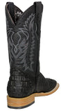 Mens #140N Black Cowboy Boots Crocodile Hornback Print - Square Toe