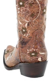 Womens Sofia Cognac Leather Cowboy Boots Floral - Snip Toe