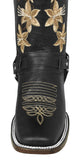 Womens Annie Black Western Boots Leather Boot Straps - Square Toe